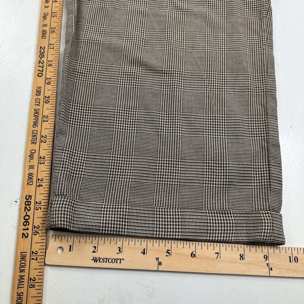VTG Polo Ralph Lauren Men's Pants 39x26 Cuffed Pleated Beige Gray‎ Glen Plaid